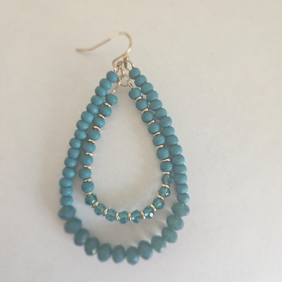 Boho Chic Double Teardrop Dangle Statement Earrings with Faceted Beads - Picture 3 of 4